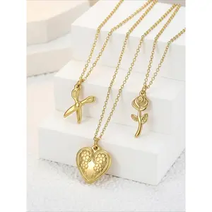 Women's 3-Piece Romantic Metallic Natural Element Flower-Shaped Gold-Plated Stainless Steel Necklace, Fashionable Daily Casual Wear Costume Jewelry