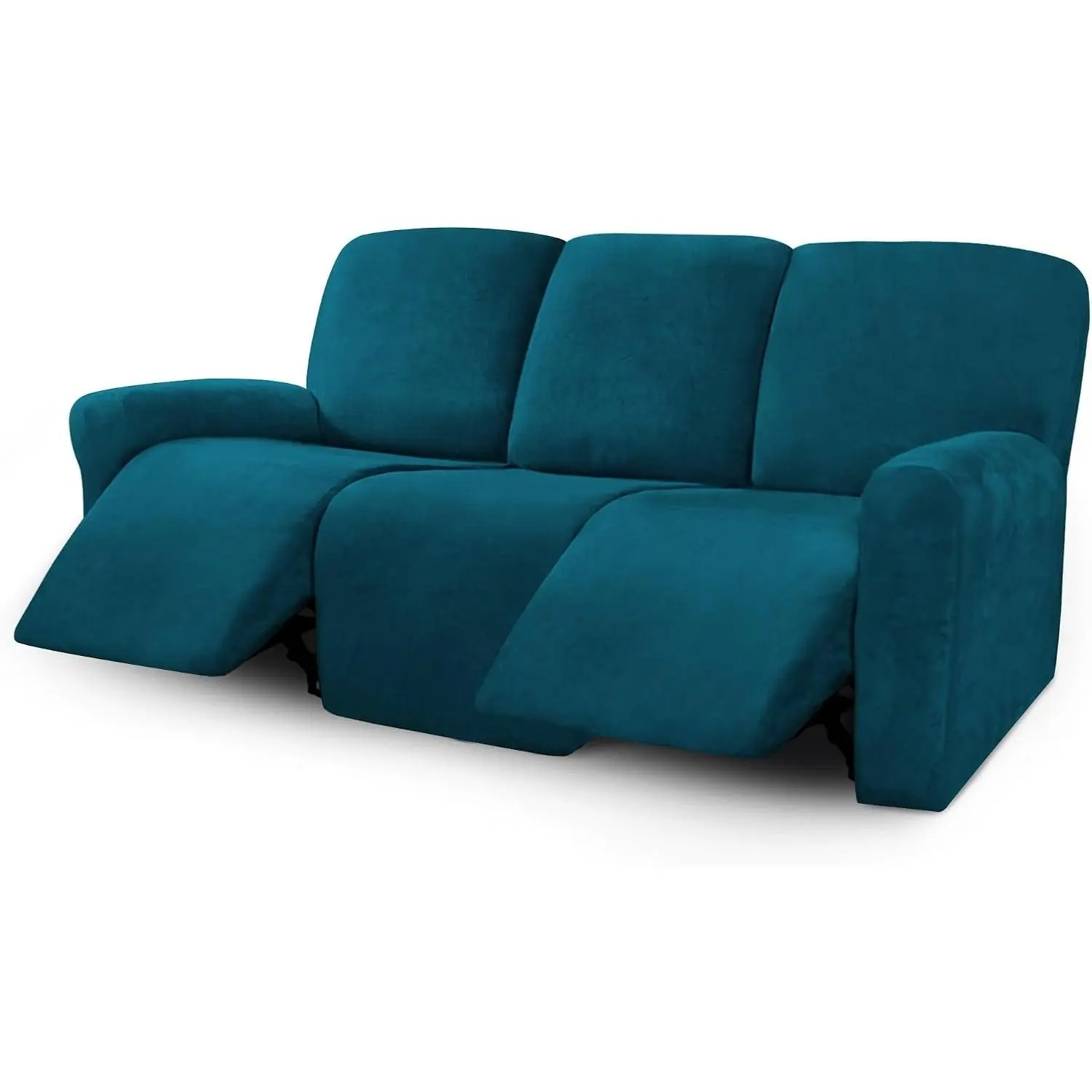 Velvet 8-Pieces Recliner Sofa Covers Stretch Reclining Couch Covers for 3 Cushion Reclining Sofa Slipcovers Furniture Covers Thick Soft Washable (3 Seater Recliner Cover, Deep Teal)