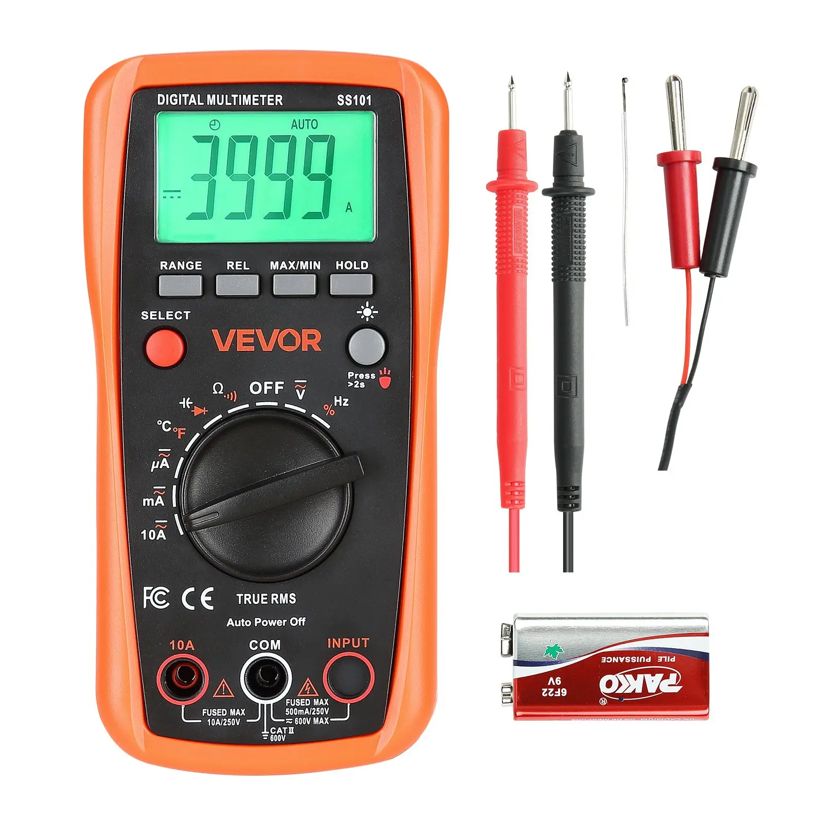 【DealsForYouDays】VEVOR Digital Multimeter, 4000-Count TRMS DC/AC Voltmeter Current Tester, Auto-Ranging Multimeter for Current Voltage Resistance Capacitance Temperature Diodes Continuity Duty-Cycle Measurments