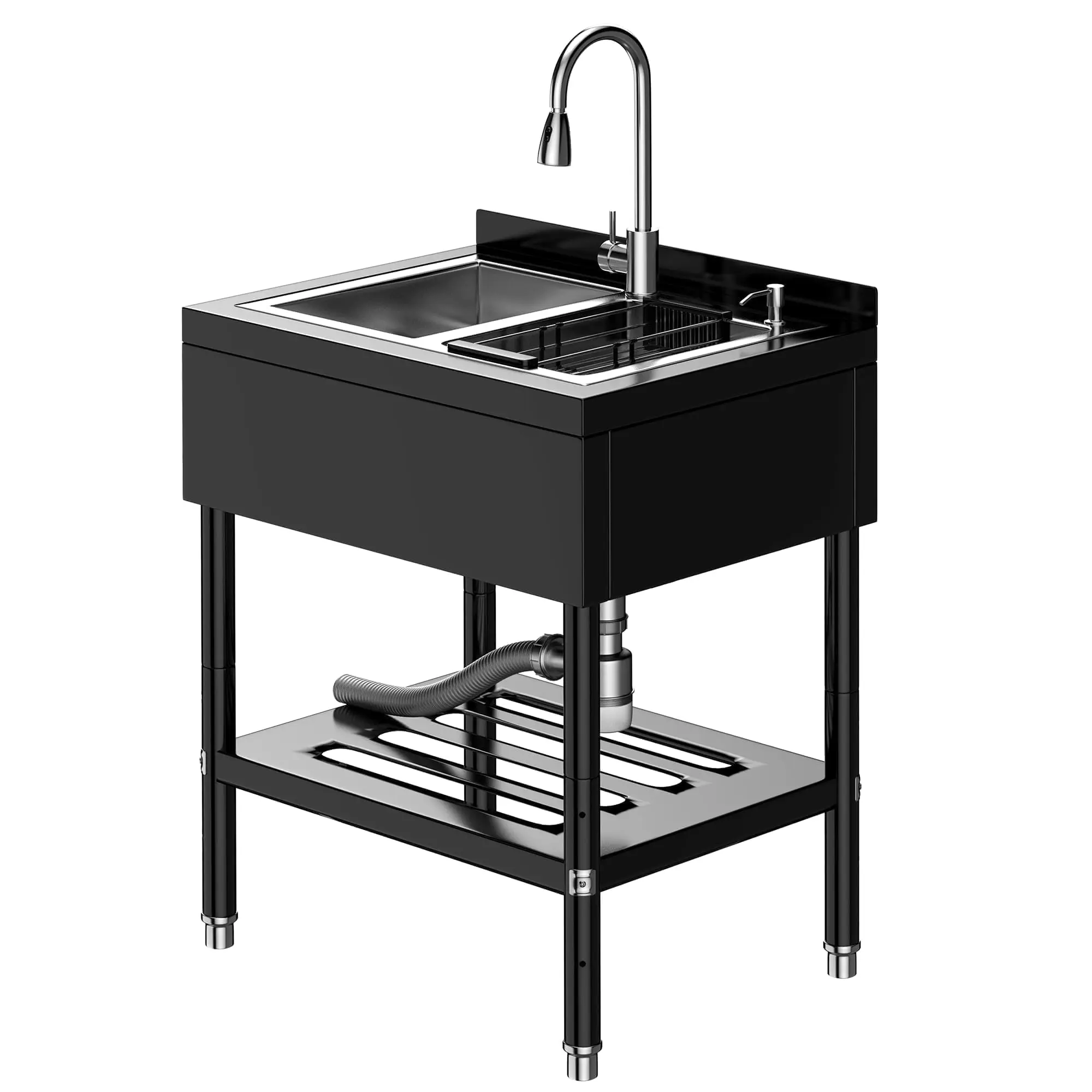 Stainless Steel Utility Sink, Freestanding Washbasin Laundry Tub for Kitchen, Bathroom, Basement | Includes Hot/Cold Plumbing Water Faucet, Hoses & Drain Kit