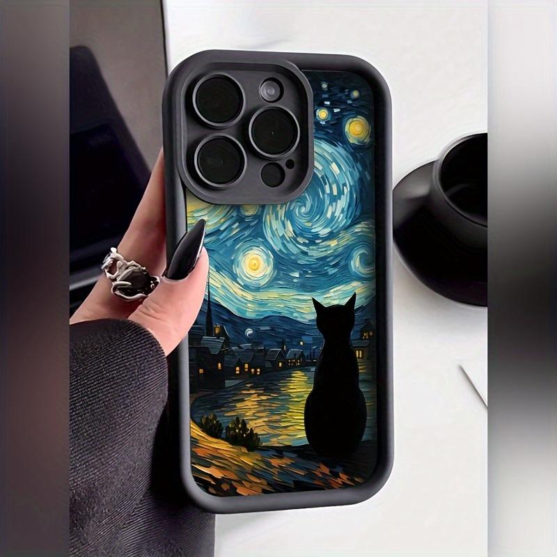Phone Case: Suitable for iPhone 17 E Air Pro ProMax iPhone16 15 14 Plus 13 12 Mini 11 X XS XR, Black, Featuring a Cat Looking at the Stars from Among Tall Bamboos