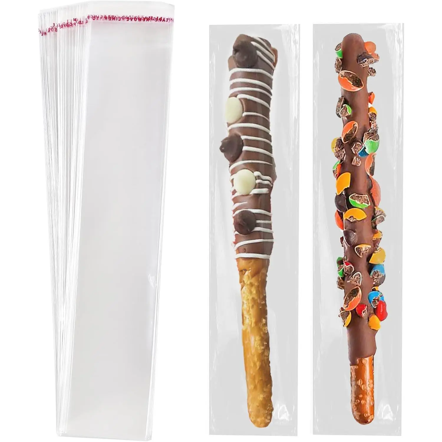 100 count Self Sealing Cellophane Bags: 2x10 Inches Clear Pretzel Rod Resealable Pretzels Individual Bags for Packaging ICY Candy  Popsicle Cookies