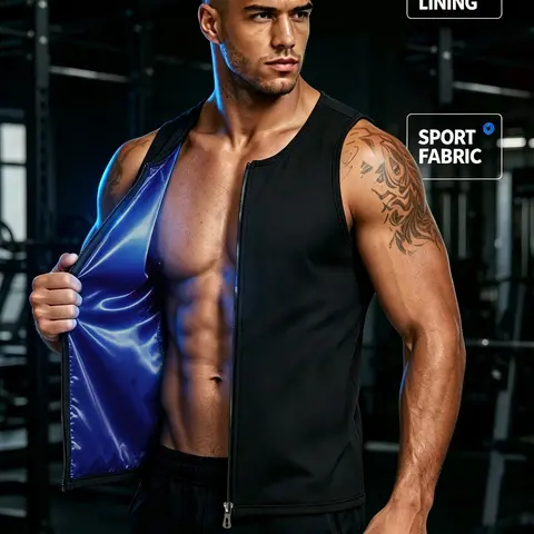 Men's Slim Plain Zip Up Sports Tank Top, Solid Sleeveless Round Neck Zipper Sport Top, Workout Gym Exercise Tops for Men, Activewear Sleeveless