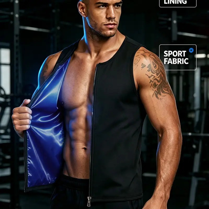 Men's Slim Plain Zip Up Sports Tank Top, Solid Sleeveless Round Neck Zipper Sport Top, Workout Gym Exercise Tops for Men, Activewear Sleeveless