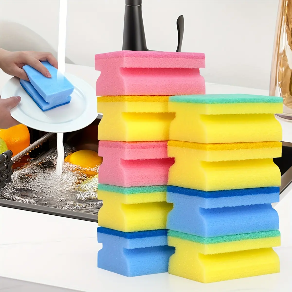 3/5/6/10/12pcs Random Colored I-Beam Magic Cleaning Sponges, Heavy-Duty Sponge Cleaning Blocks, Thickened and Enlarged for Super Absorbency, Rich Foaming, Widely Used in Kitchen, Bathroom, Toilet, Outdoor, Car, School, Etc., Easily Erases