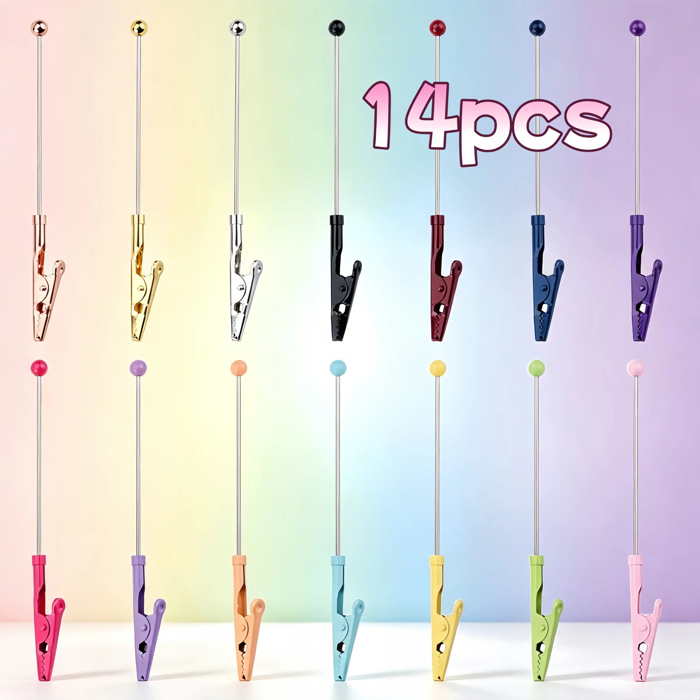 14pcs DIY Bead Business Card Holder, Memo Pad Clip, Metal Tooth Crocodile Clip, Ideal for DIY Gifts, Office Supplies, Elegant Holiday Gift
