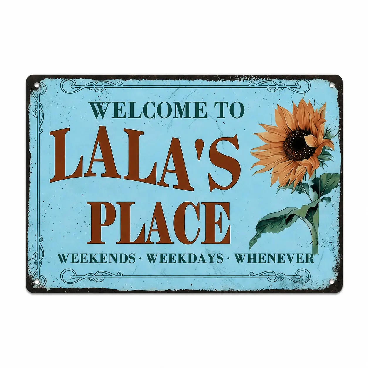 LALA's Place Vintage Sunflower Metal Tin Sign - 8x12 in Hanging Welcome Wall Plaque, Home Decor Gift for Garden, Kitchen