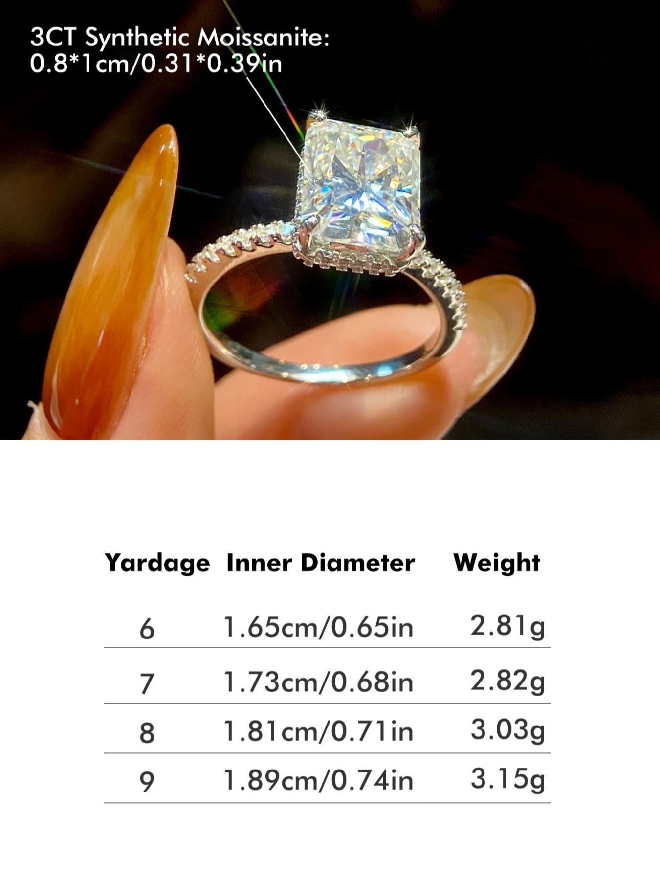 S925 Sterling Silver Synthetic Moissanite Engagement Ring,  Rectangle Shaped Ring, Fine Jewelry for Women, Anniversary Gift