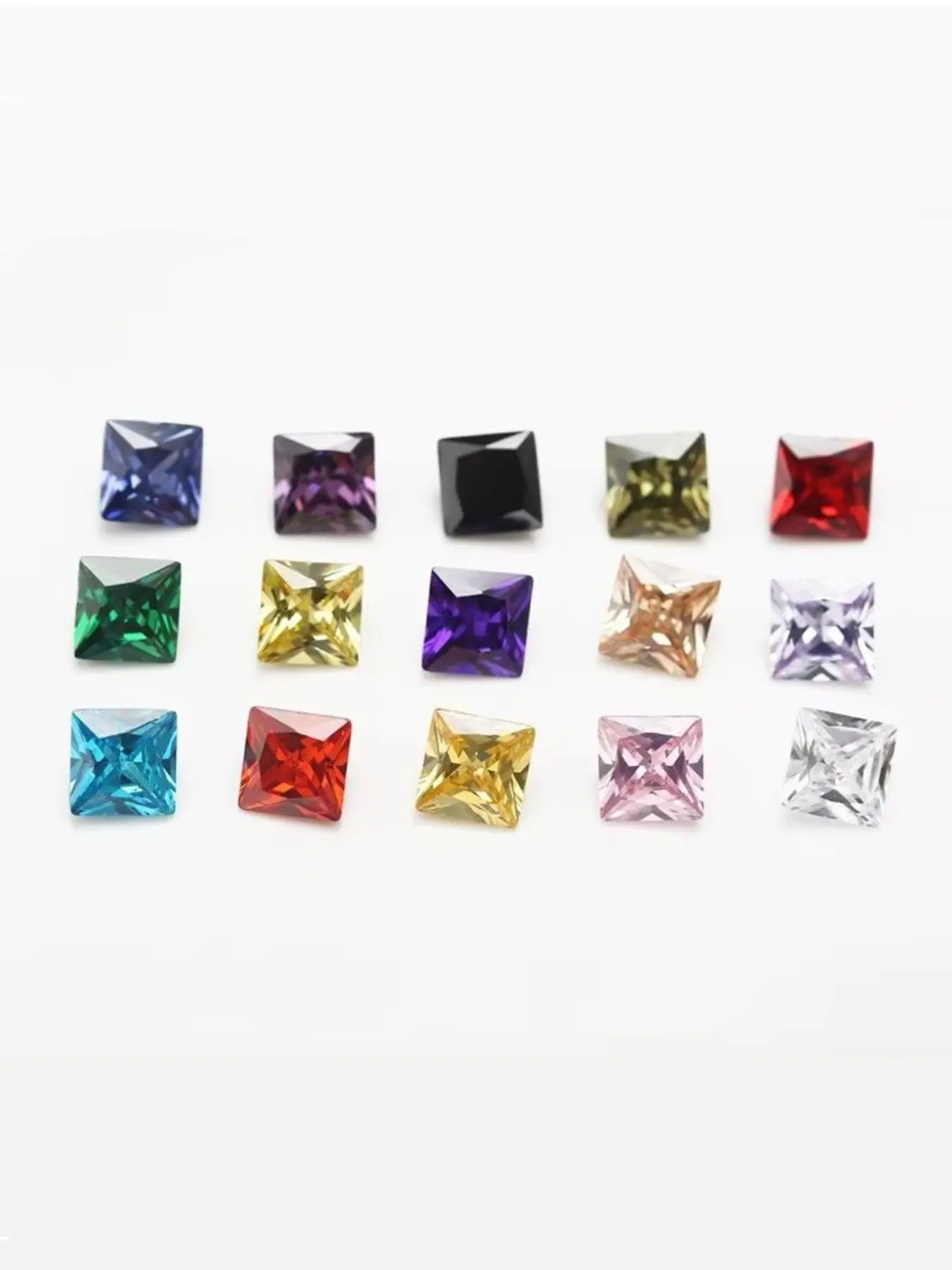 15 Color Square Princess Zircon Raw Stone, High Shine Cubic Zirconia, Handmade DIY Ring Necklace Setting Accessories