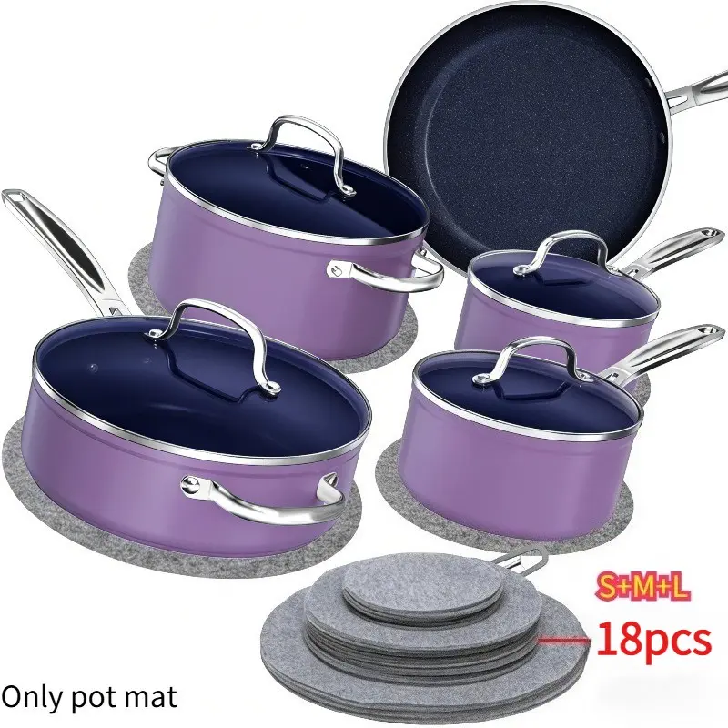 18pcs Set of Heat-Resistant and Scratch-Resistant Pads, 3 Sizes, Wok and Frying Pan Storage Dividers, Kitchen Supplies, Cookware Protection, Coasters