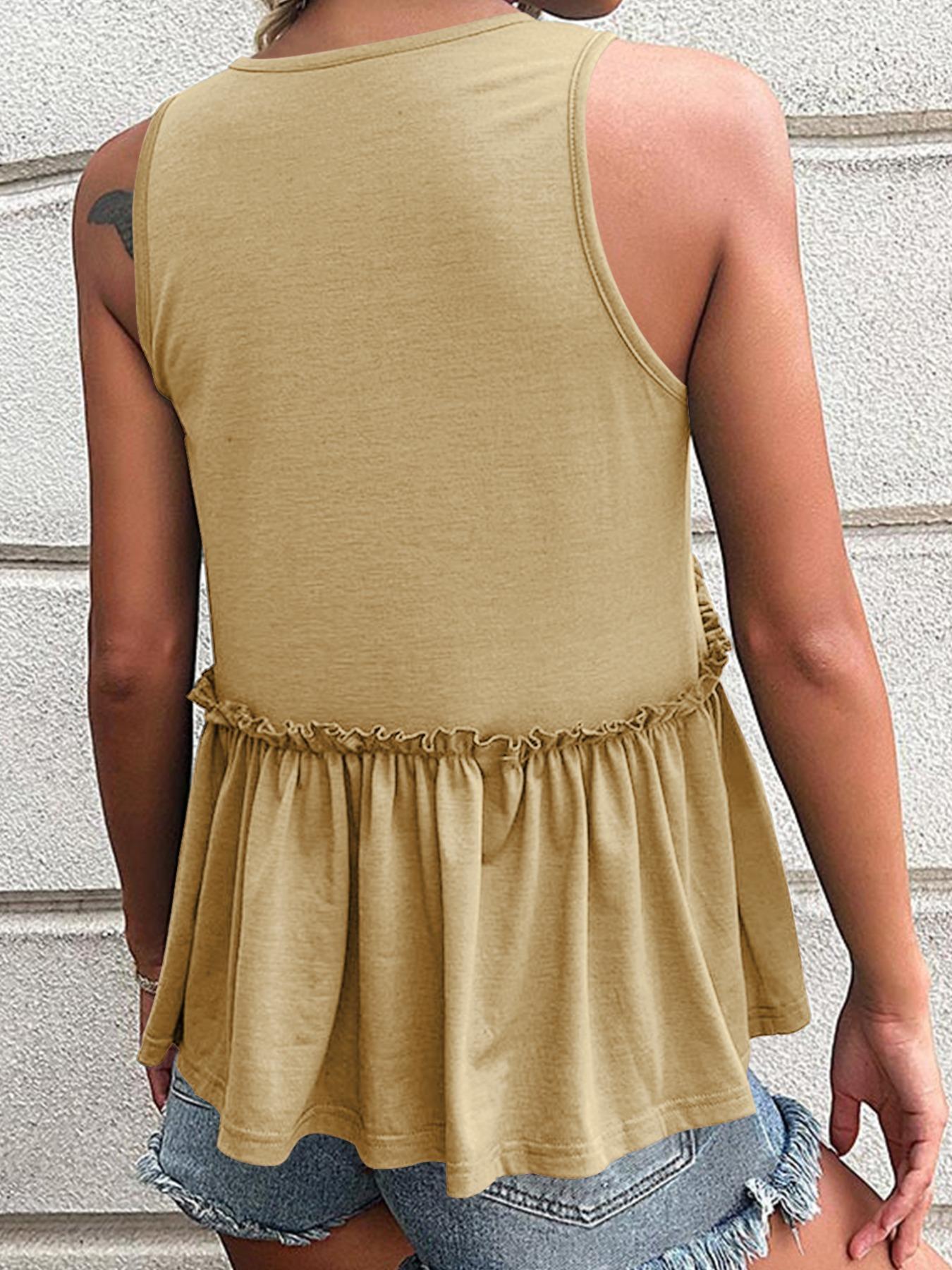 Women's Plain Frill Trim Peplum Tank Top, Casual V Neck Sleeveless Top, Summer Outfits, Ladies Clothes for Daily Wear, Casual Fitted Sleeveless Womenswear, Breathable Tank Top