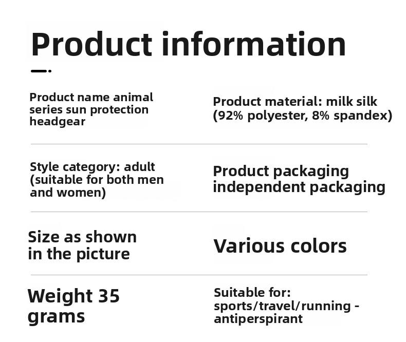 Sunscreen quick-drying motorcycle headgear dust-proof sunshade breathable mask animal series UV-proof ice silk headgear