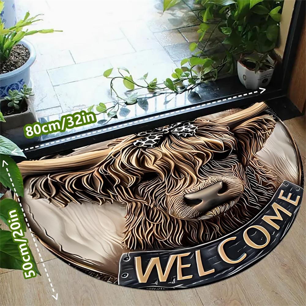 Highland Cow Pattern Welcome Door Mat, Faux Cow Rug, 1 Piece Non-slip Soft Floor Mat, Washable Floor Carpet for Home Living Room Bedroom, Home Decor