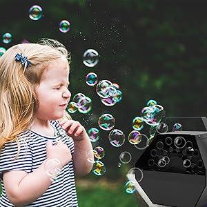 Metal Portable Multifunctional Bubble Making Machine, Professional Automatic Bubble Maker with High Output for Outdoor/Indoor Use, Wireless Remote Control (Black)