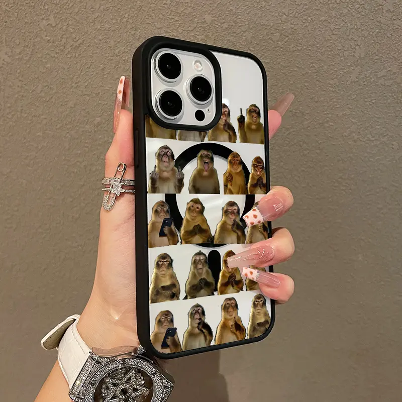 Adorable Magnetic Case for iPhone11/12/13/14/15/16/17/promax Monkey Meme Sticker Pack MagSafe Compatible, Lightweight, Anti-Fall | Girly & Chic Style
