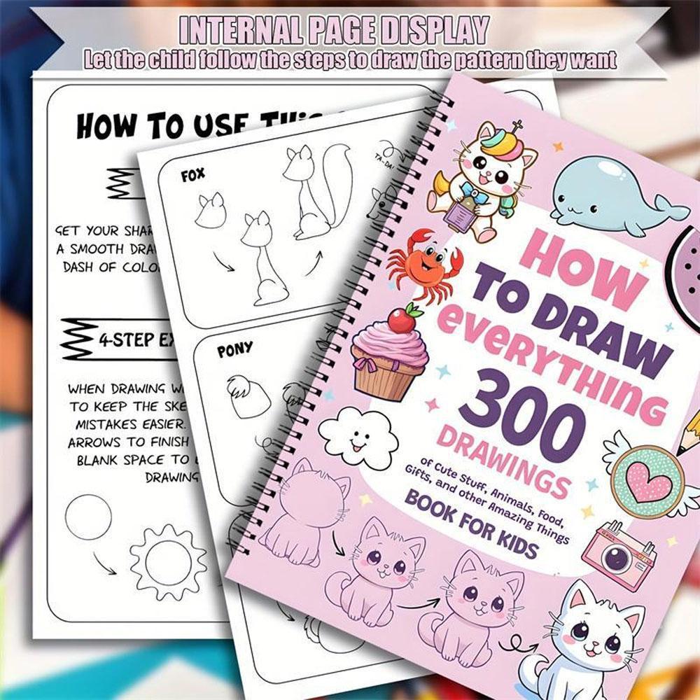 How to Draw 300 Cute Animal Food & Creative Patterns, Doodle Books, DIY Drawing, Stress Relief, Coloring, Improve Imagination, Adult Student Gift Coloring Book #GLOBAL PICKS
