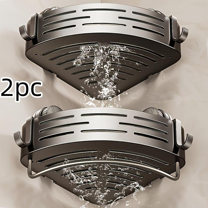 2-Piece Suction Cup Triangle Bathroom Storage Rack, Wall Mounted No-Drill Washbasin Toilet Organizer, Plastic Corner Shelf, Set