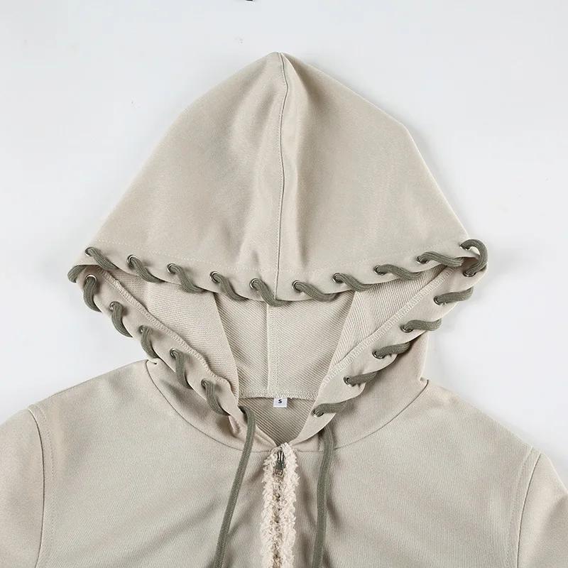 Sports suit Women Drawstring Ribbons 2 Piece Set Long Sleeve Zipup Hooded Sweatshirts Tops + Flare Pants Fashion Casual Tracksuits Summer Athletic Wear