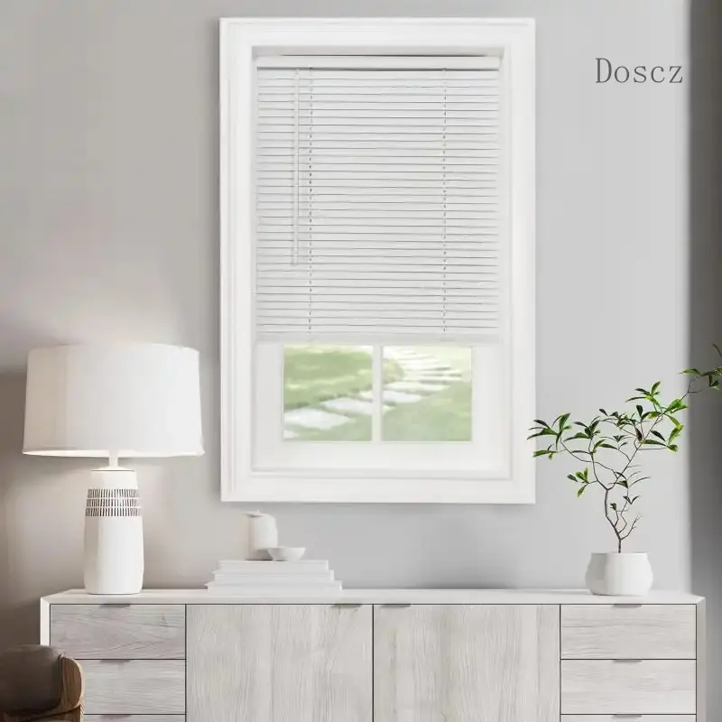 Cordless Vinyl Mini Blinds - 23" W x 42" L Pearl White Indoor/Outdoor Light Filtering Blinds with 1" Slats, Adjustable Tilt Bar for Privacy Control (Sports & Outdoor Protective Gear Accessory)