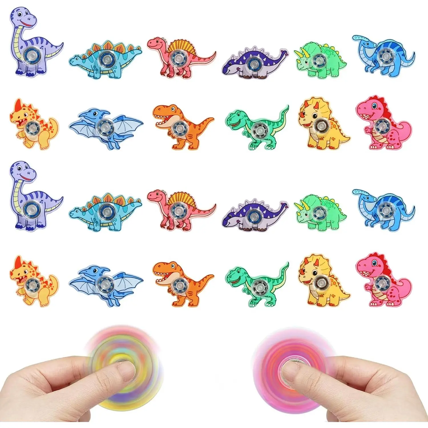 24 Pcs Dinosaur Fidget Spinner Toys, Mini Finger Spinners Bulk Dino Party Favors Birthday Gift Classroom Prizes for Kidsfidget toys