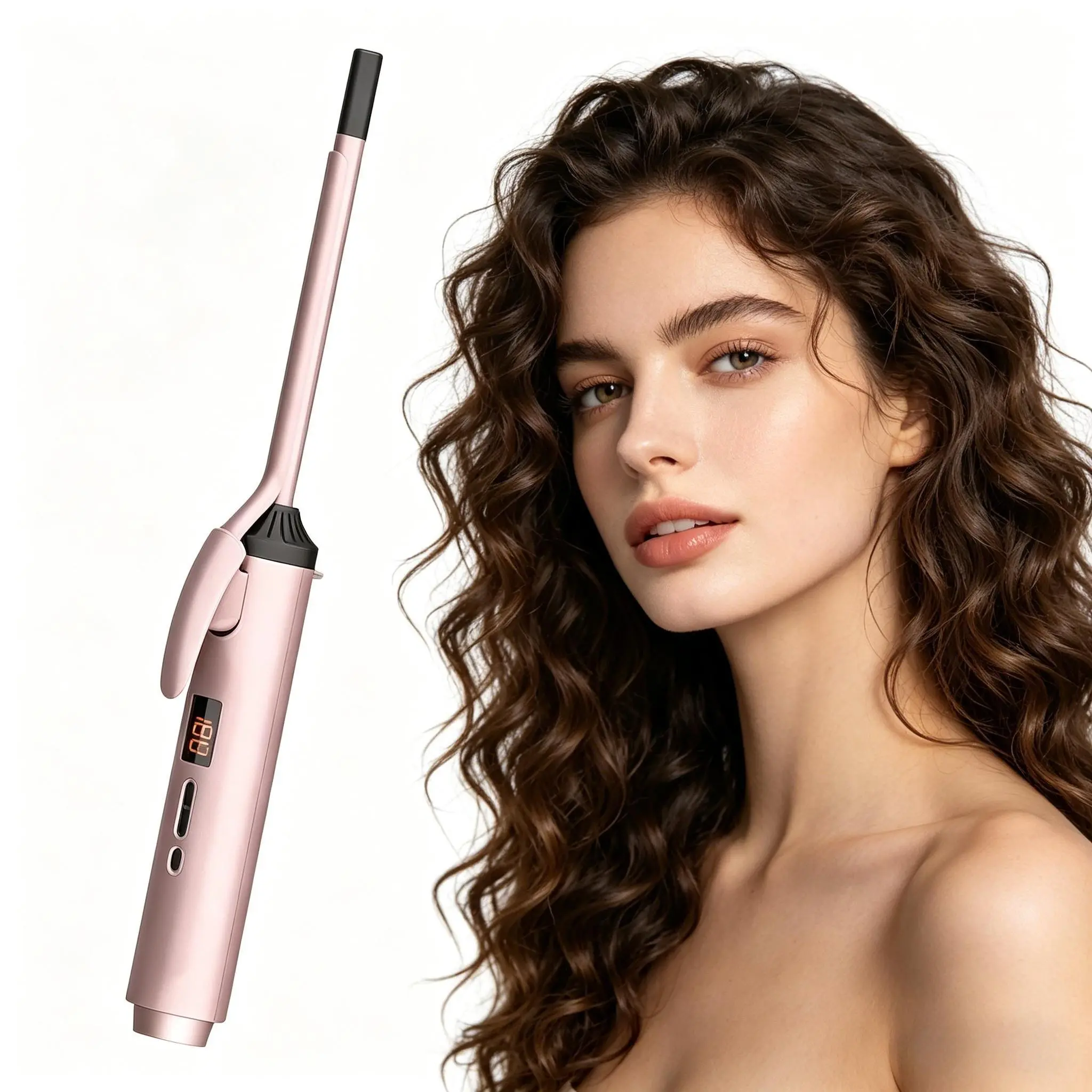 3/8 Inch Skinny Ceramic Curling Wand, 9mm Mini Barrel with Adjustable Temperature, Fast Heating for Tight Curls & Short Hair, Dual Voltage Hair Tool for Travel