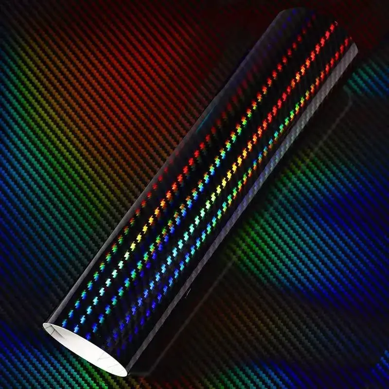 Premium PET Gloss Laser Black Holographic Carbon Fiber Vinyl Wrap Film With Air Release Self Adhesive DIY Car Motorcycle Sticker Decal Car Wraps