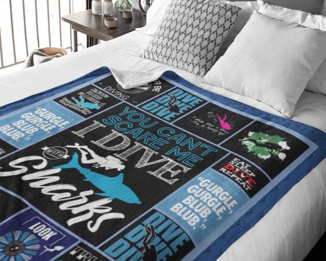 I Dive with Sharks Blanket, Scuba Diving Blanket, Scuba Diver Blanket, Dive Blanket, Snorkeling Blanket, Ocean Sport Blanket, Ocean Gifts