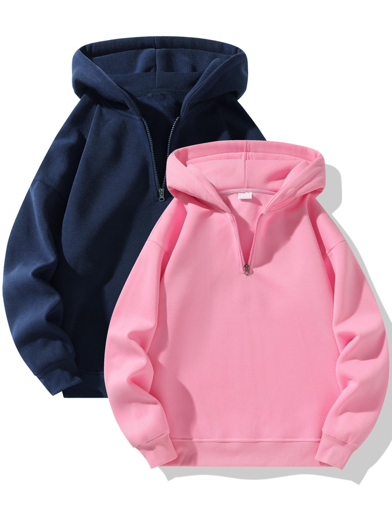 Men's Solid Half Zip Up Thermal Lined Hoodie, Regular Fit Casual Drop Shoulder Long Sleeve Hooded Sweatshirt for Fall & Winter, Men's Clothes for Daily Wear