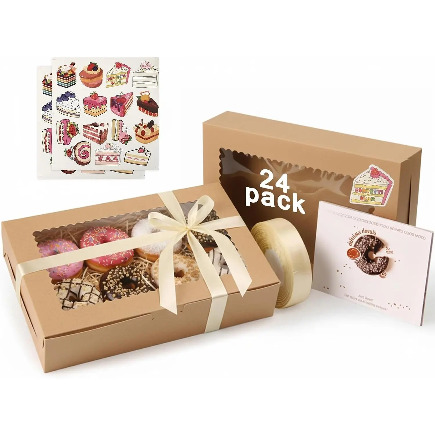 24 Pack Cookie Boxes with Window, 12x8x2.5 Inch Bakery  Boxes for Christmas Holiday  Giving, Desserts, Donuts, Pastries-Brown