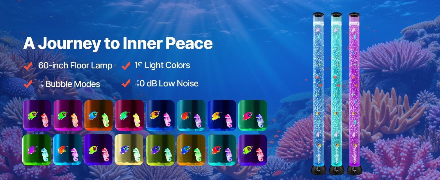 Bubble Tube Lamp 16 Color LED Sensory Aquarium Light, 5 Ft Length, Water Resistant Mood Night Light For Relaxation And Stress Relief, Calming Therapy, Visual Stimulation, Home Decor And Classroom Use