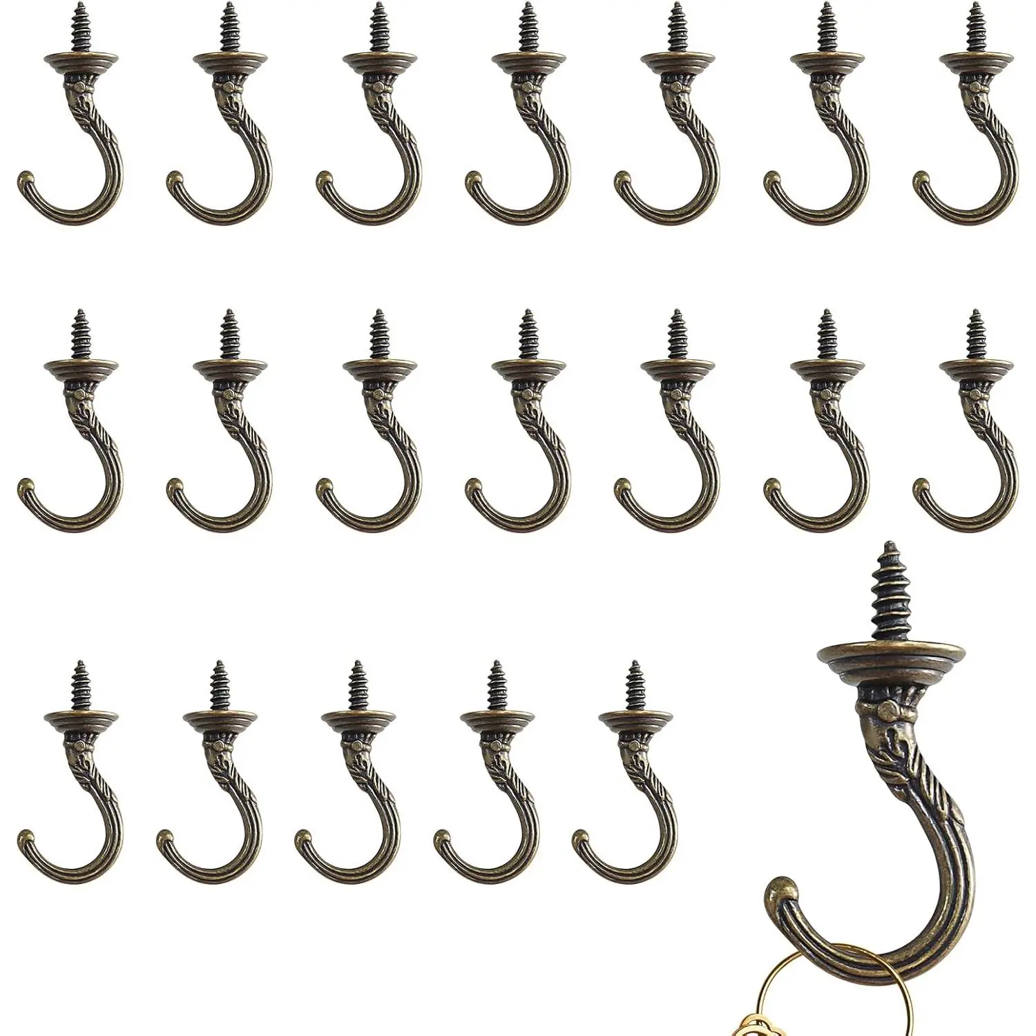 20 count Screw Hooks,  Carving Hooks Screw in Mug Hooks Metal Heavy Duty Screw  Wall Ceiling Hooks  Hooks Indoor Outdoor for Utensils Baskets Lights Wind Chimes Decor
