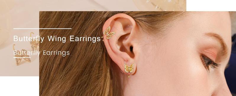 ZELORES 1Pair Sterling Silver Butterfly Hoop Earrings Gold Half Hoop Earrings Small Huggie Hoop Earrings Butterfly Earrings for Women