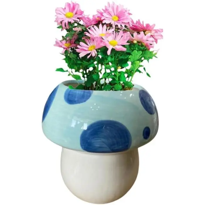 Ceramic Mushroom Shaped Flower Pot -  and Charming  Decor (Blue)