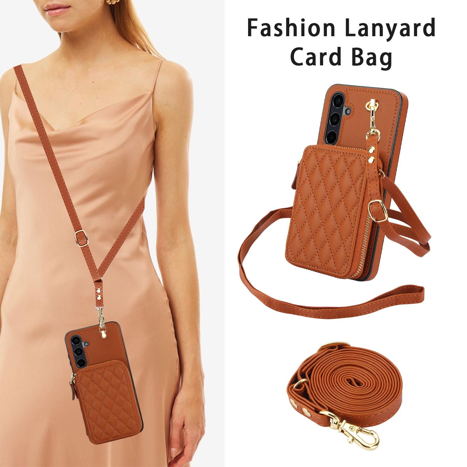 Crossbody Phone Case Cover with Card Slot, 1 Count PU Leather Zipper Wallet Protective Phone Case with Lanyard, Phone Accessories for Samsung Galaxy A55 A35 A13 Casing