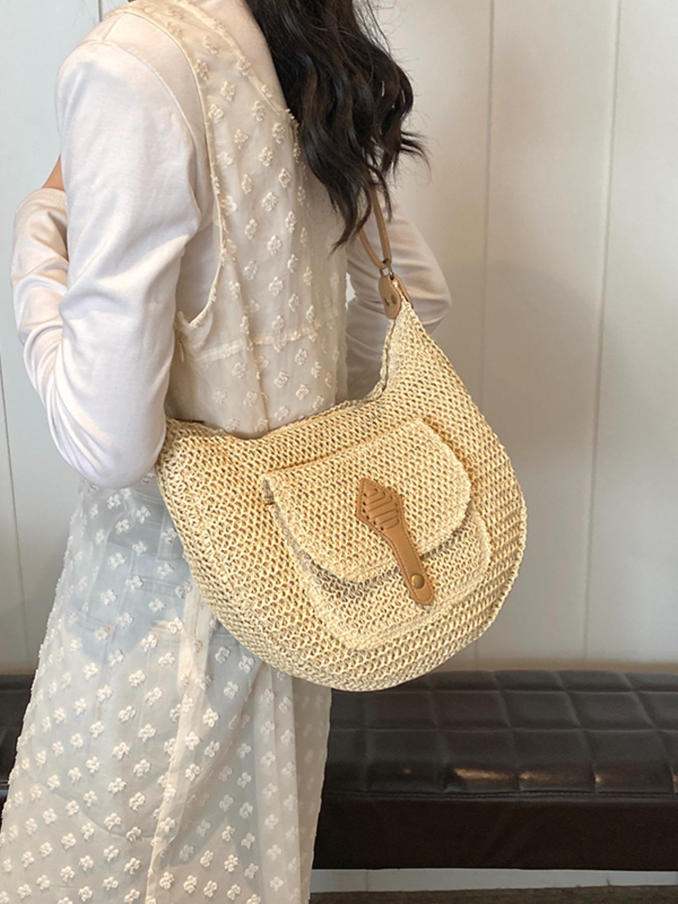 Women's Fashionable Straw Bag, Large Capacity Shoulder Bag for Daily Used, Casual Trendy Versatile High-quality Daily Commuting Bag, Girl Fashionable Shopping Bag, Elegant Commuter Bag