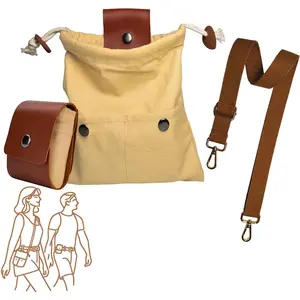 Foraging Bag with Front Pockets & Adjustable Shoulder Strap Canvas Foraging Pouch Hiking, Bushcraft, Collapsible Belt Bag Collecting Mushrooms, Rocks