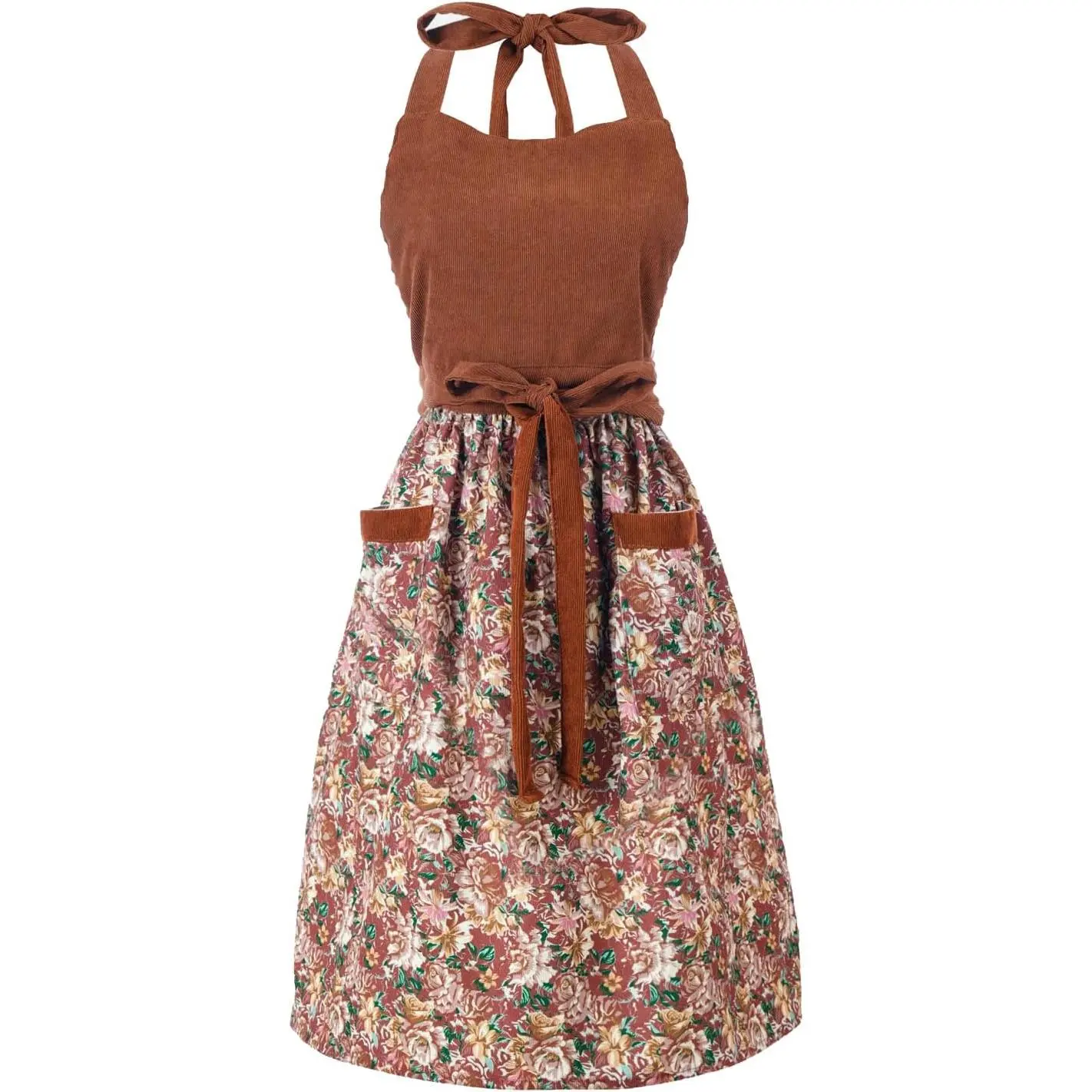 Cute Floral Aprons for Women with Pockets, Adjustable  Strap Apron for Kitchen Cooking Baking Gardening