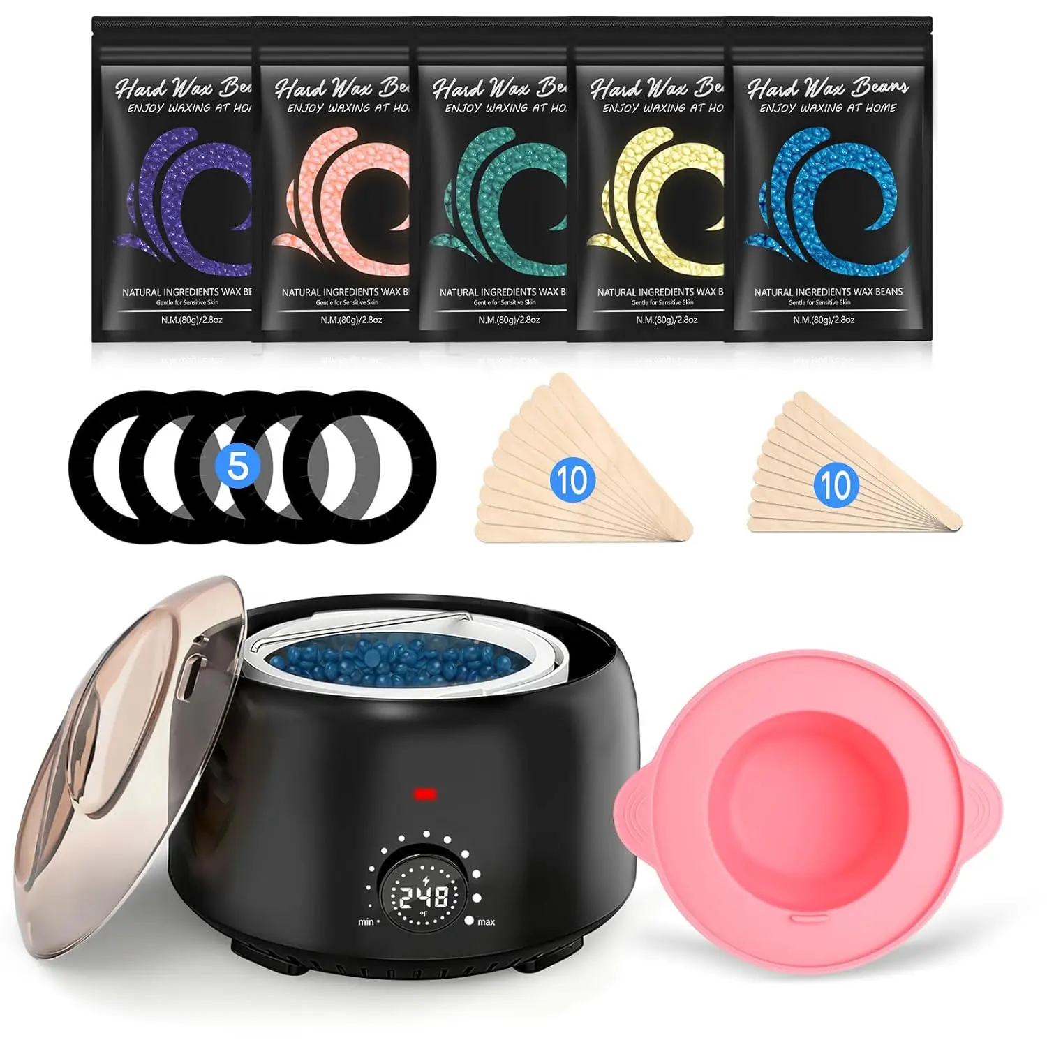TIKESI Waxing Kit for Women and Men, Digital Wax Warmer with 14OZ 5 Bags Hard Wax Beads, at Home Wax kit for Full Body, Face, Eyebrows, Bikini, Legs, Brazilian & Sensitive Skin