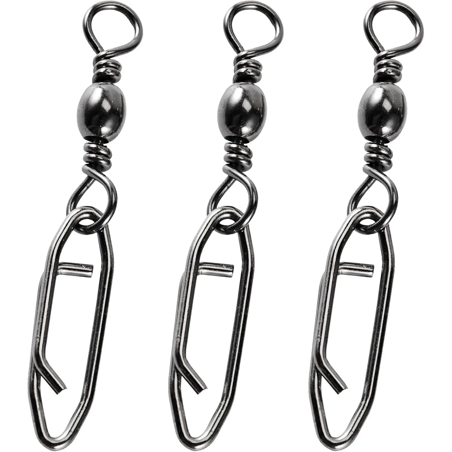 Saltwater Freshwater Snap Swivels Stainless Heavy Steel Fishing Clips Swivel Barrel Clip Fishing Snaps Rolling Speed Change Black Nickel