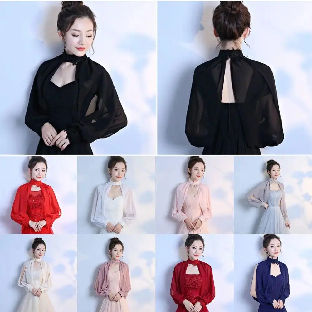 Elegant Cosplay Long Sleeve Soft Cape Wedding Cloak Wedding Bridal Shawl Chiffon Shawl Evening Prom Cape Bride Cape