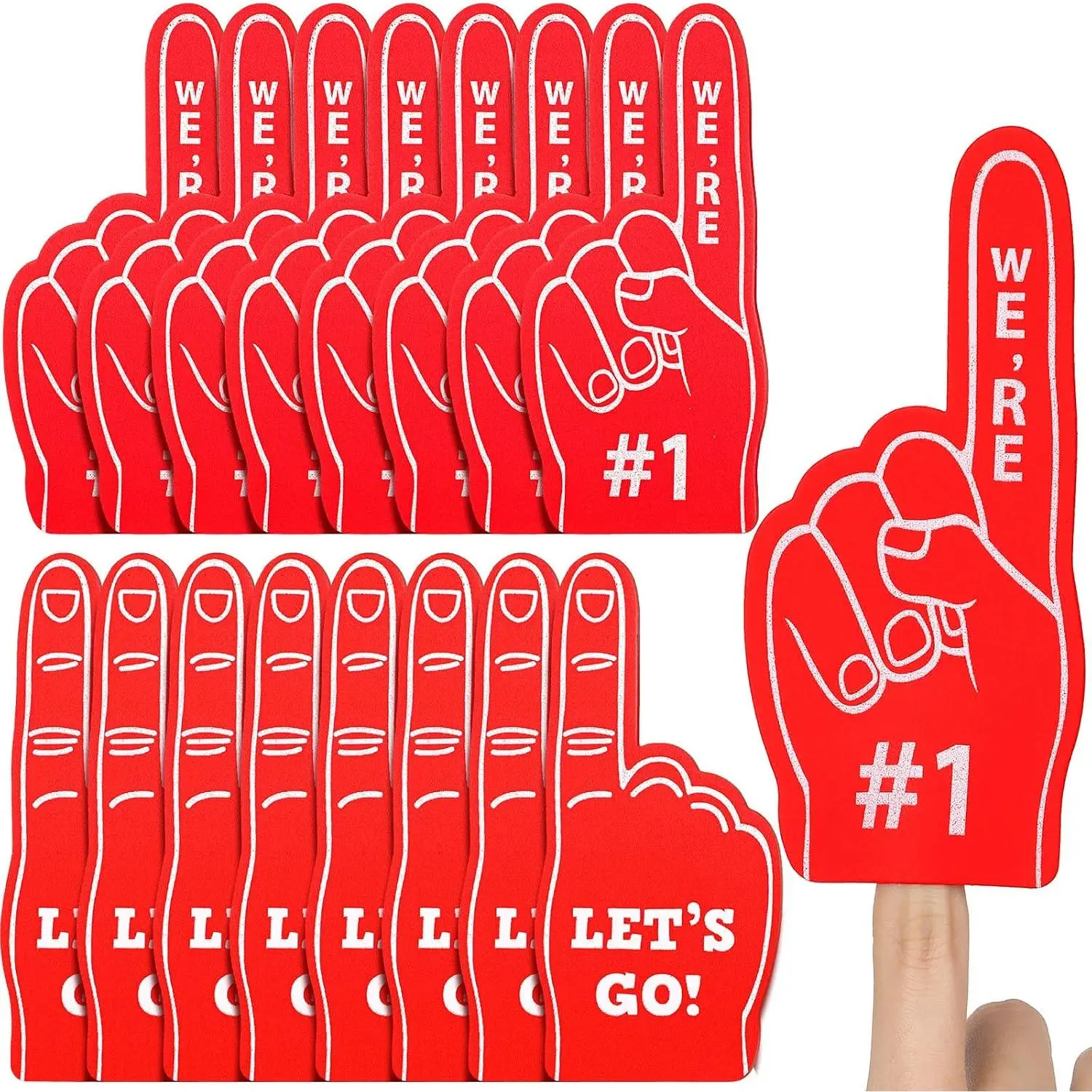 48 Count Mini Foam Fingers, We're #1 Red EVA Foam Prop for Sporting Events, Unisex Birthday Party Supplies & Cheerleader Gifts, Happy Birthday, Synthetic, Number 1