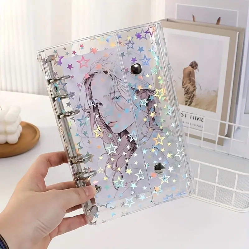 A6 A7 M5 Transparent Colorful Star 6‑Ring Binder Set, Life Binder, Simple Loose‑Leaf Binder Cover, Customizable Planner Notebook for Journaling