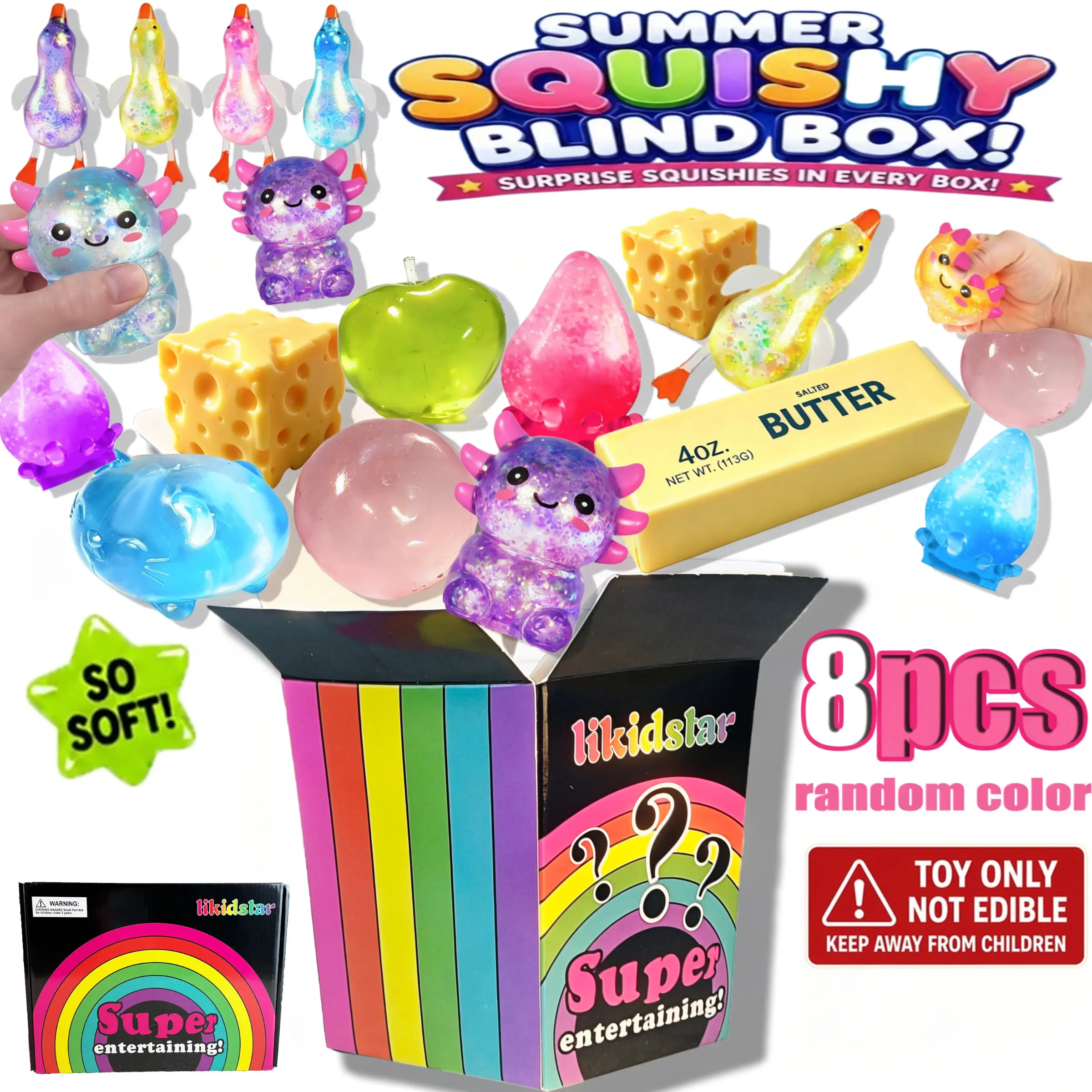 8pcs/set Creative Stress Relief Square Blind Box Sensory Toy Set, Calms Anxiety, Perfect Party Gift, Unisex, Model 2411xy08
