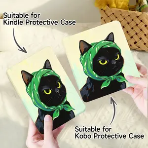 for Kindle/kobo/Tolino Case Black Cat With Green Scarf for New Kindle 11Th 2019, for Kindle 11th Generation Case for Kindle 11Th (2022/2024), 6-Inch, 7-Inch Kindle Paperwhite 12Th Generation 2024 Vision Color (2024) /Vision 6 (2021）/Shine Color (2024), Fa