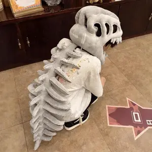 Wearable Soft Dinosaur Skeleton Costume, Realistic Skull Spine Plush Puppet Suit, Halloween Cosplay Props for Kids Adults