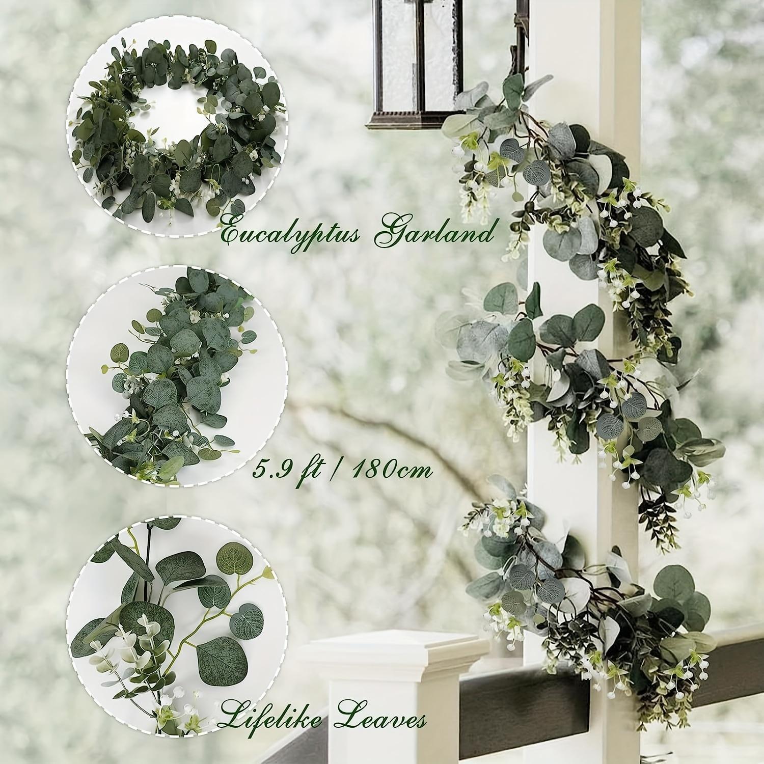 Eucalyptus Garland, 8 Counts/set Artificial Greenery Vines, Faux Eucalyptus Flowers, Room Decor Gypsophila Garland, Decorative Plant for Wedding Party Mantle Table Runner Home Decor