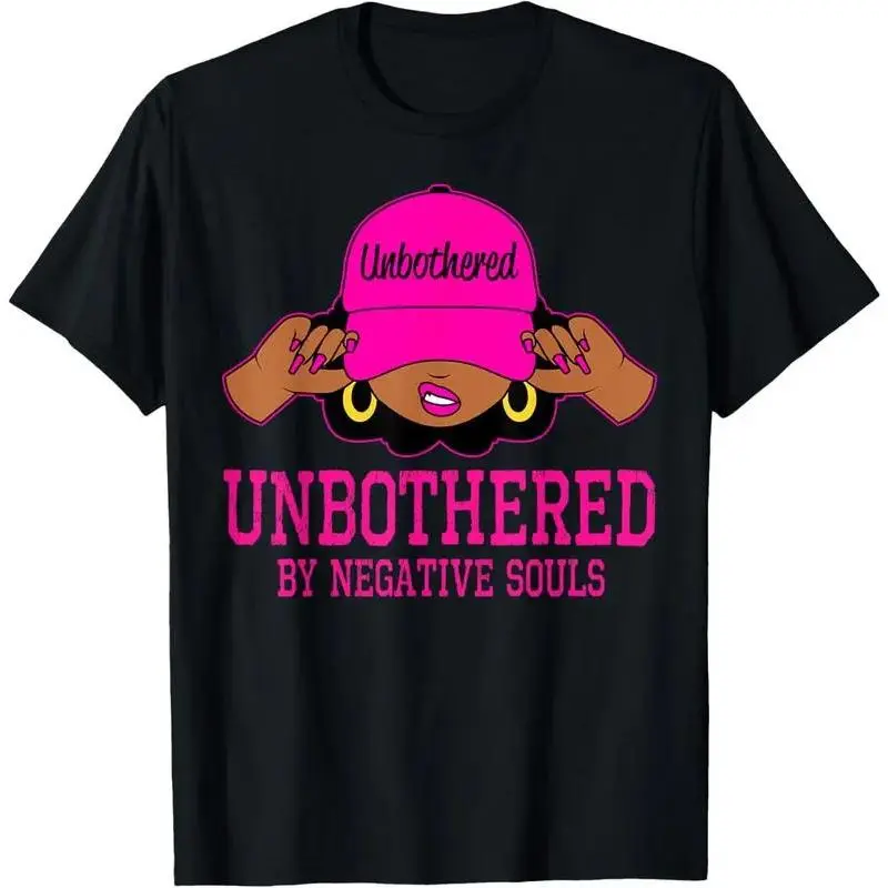 Casual T-Shirt with Unbothered Afro Queen Graphic Print, 100% Cotton Short Sleeve Vintage Style Unisex Top, Tshirt