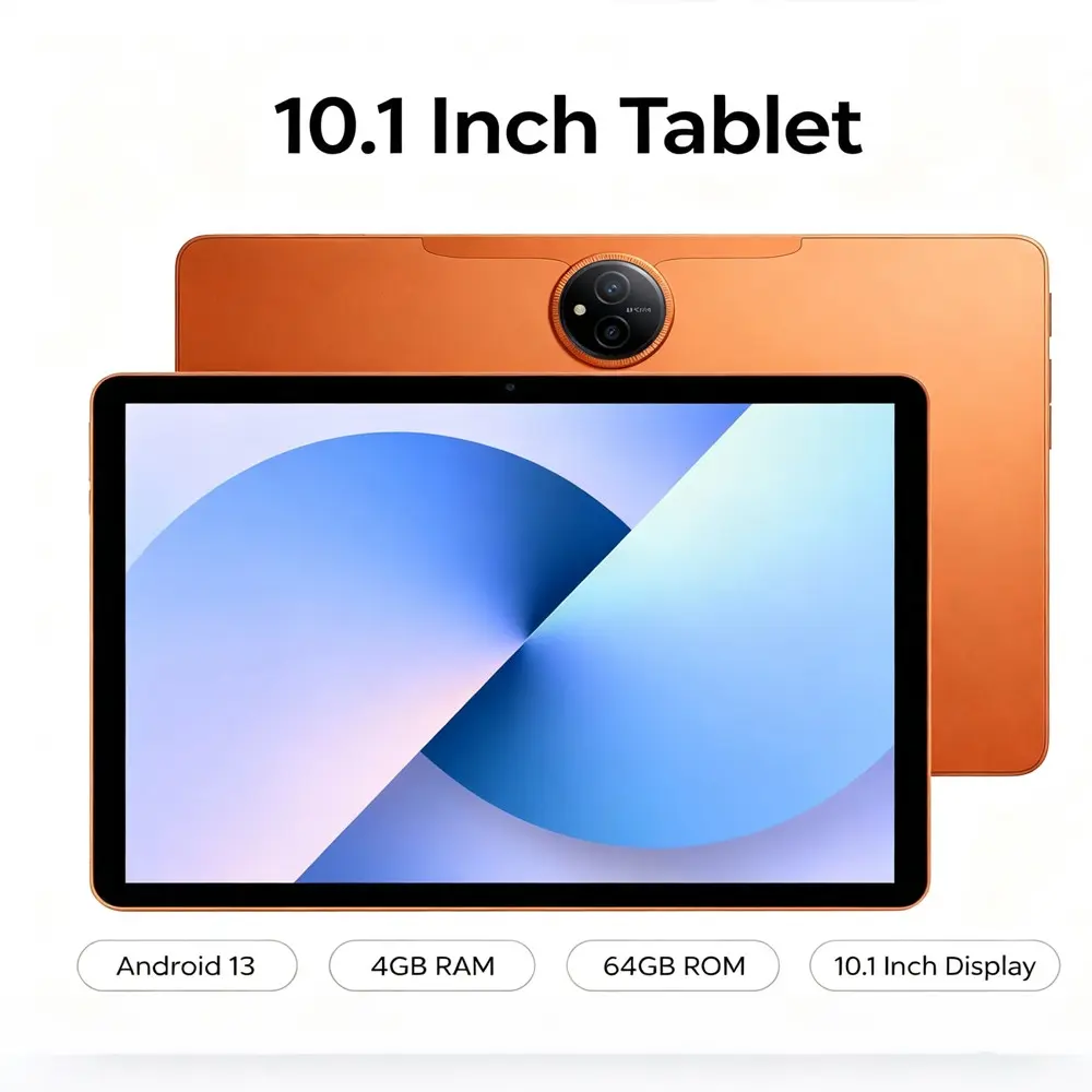 10.1 Inch HD Android 13 Tablet, 4GB RAM + 64GB ROM Portable Smart Tablet PC, High-Clear Screen for Video Streaming, Gaming, Music & Social Media, Long Standby WiFi Tablet for Home Entertainment
