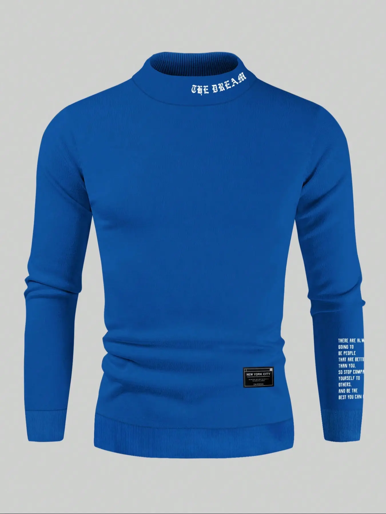 Men's Half High Neck Sweatshirt, Letter Print Long Sleeve Round Neck, Casual Fitted Sweatshirt for Fall & Winter, Comfortable and Warm