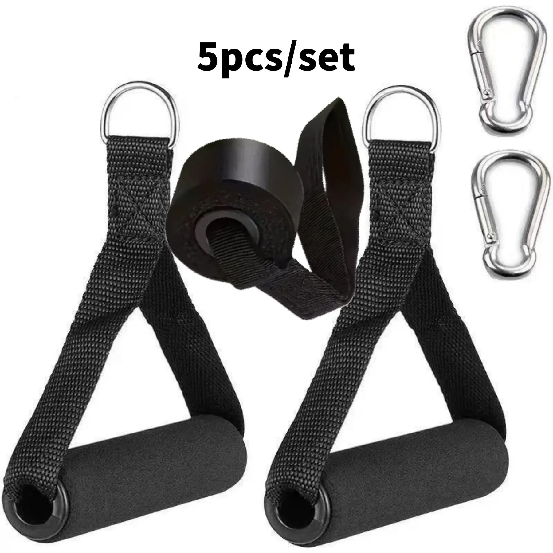 5-Piece Fitness Resistance Band Handle Set, Includes Carabiner and Door Anchor, Exercise Cable Handles, Yoga Elastic Bands, Stretching Gear, Gym Accessories, Home Gym Equipment